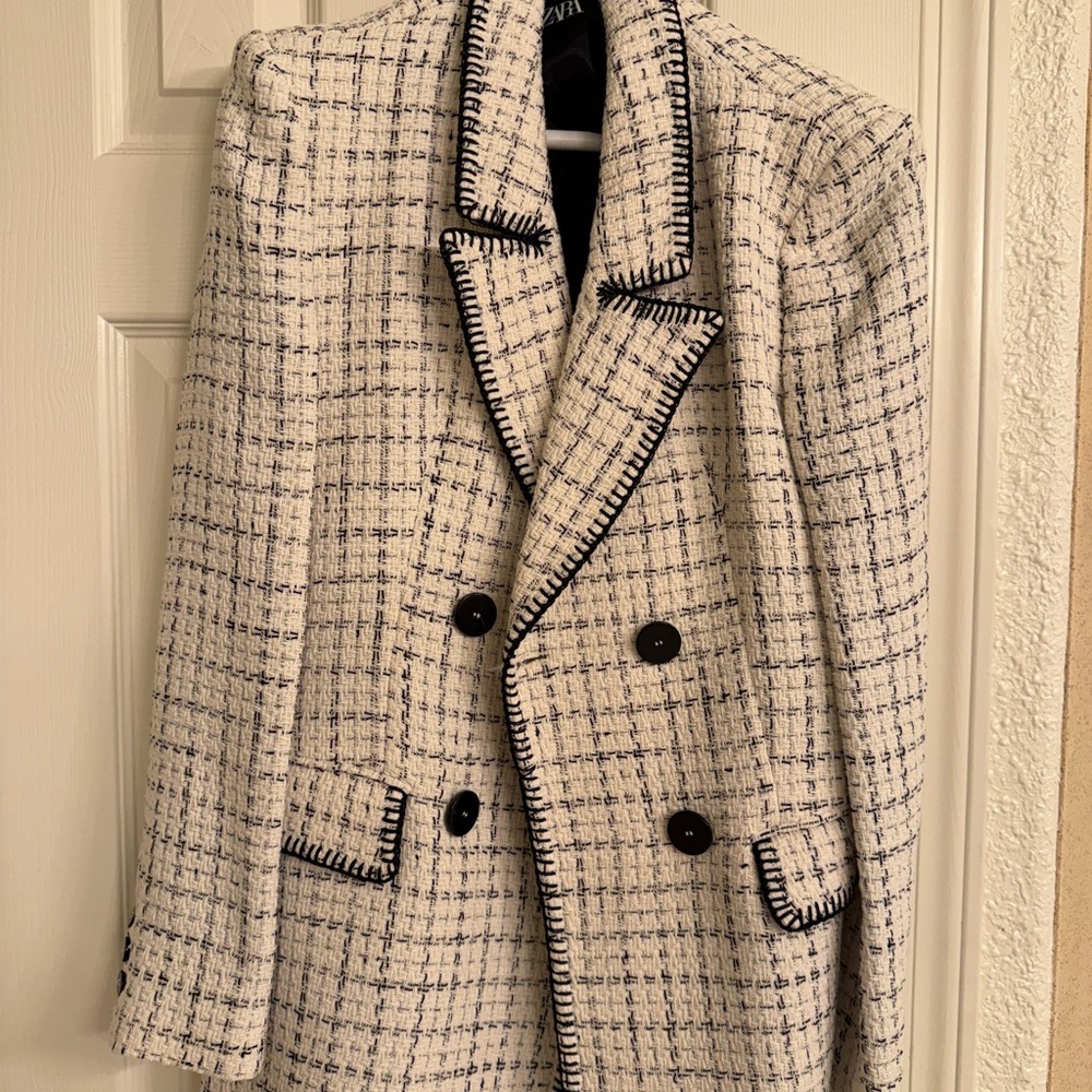 Zara Beige Tweed Coat S Size NWT